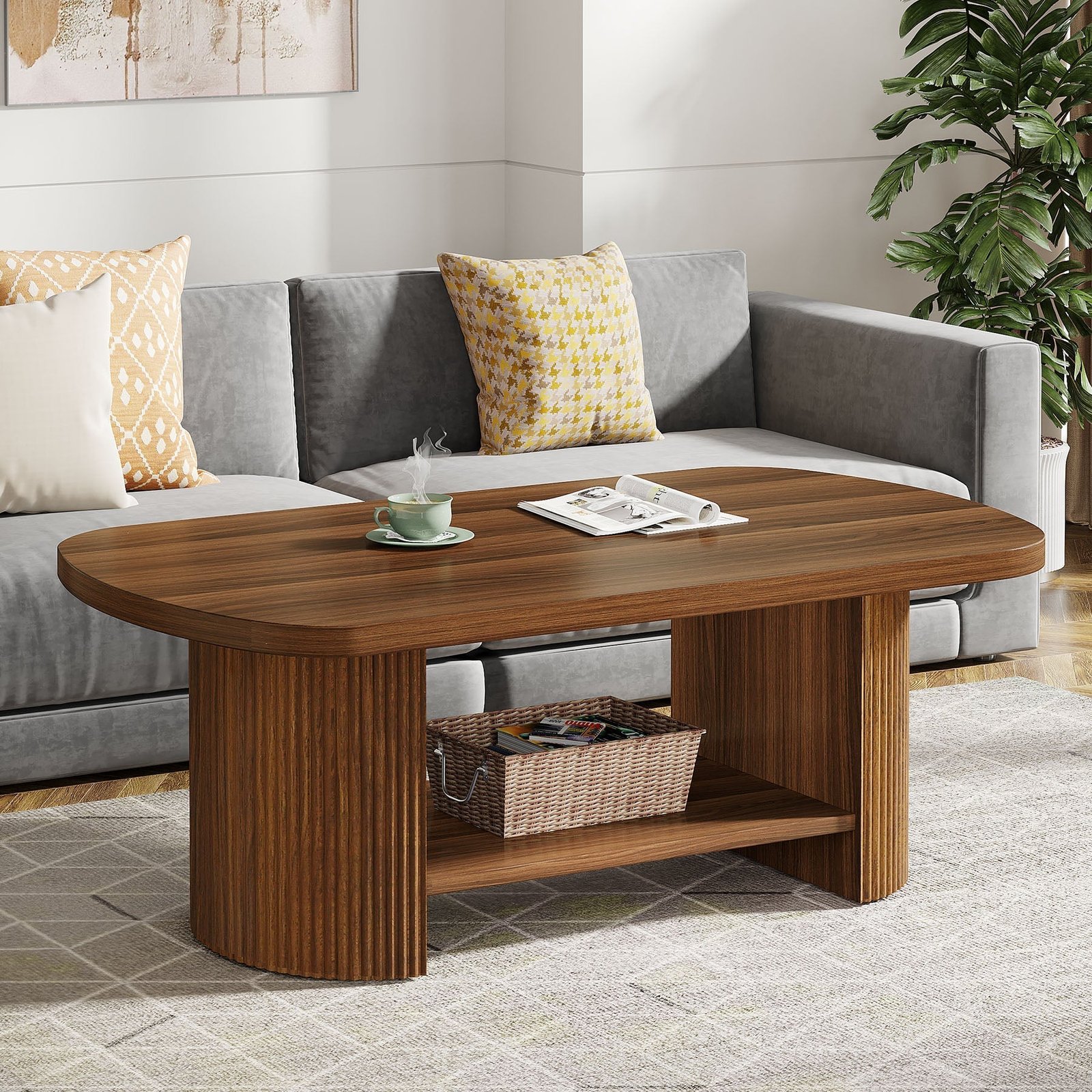 45-coffee-table-modern-oval-2-tier-center-table-with-storage-633189.jpg طاولة قهوه بتصميم فريد - الصورة 1