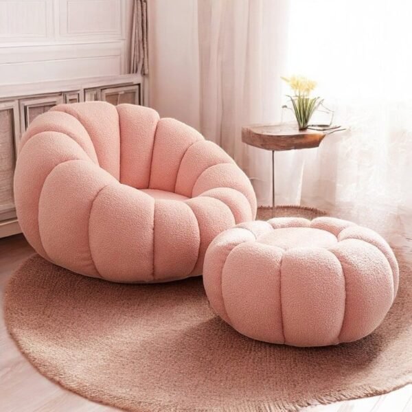 كرسي بوكليه وردي مع مسند القدم