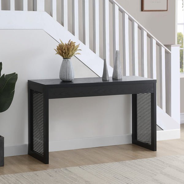 Brandasia_Weave_Hall_Console_Table_Desk_Black.jpg طاولة كونسول بتصميم عصري وأنيق - الصورة 1