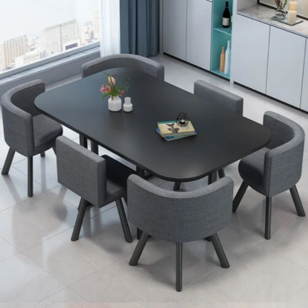 طاولة طعام بقاعدة معدنية مع 6 كراسي