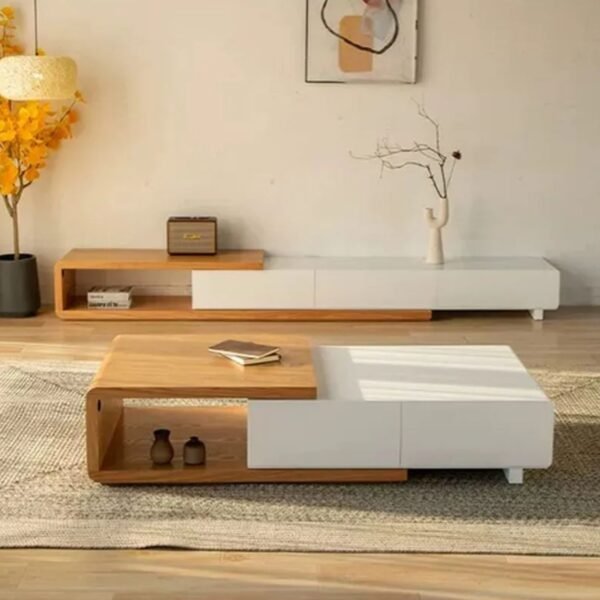 طقم طاولات قهوه مع تلفاز بنمط هادئ