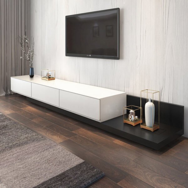 طاولة تلفاز بتصميم عصري أنيق ولمسة خشبية دافئة