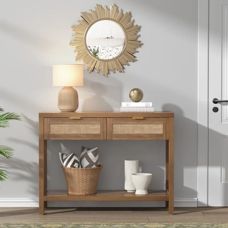 Tonica_39.4___Console_Table__Natural_Oak_1.jpg طاولة كونسول خشبية بتصميم عصري وأنيق - الصورة 1