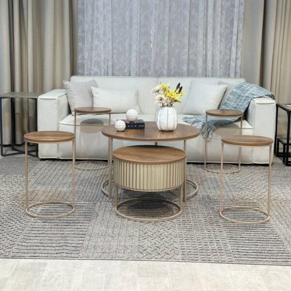 طقم طاولتين خشب كنب مع 4 خدمة